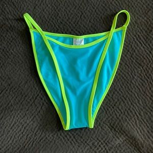 Blue and neon green high leg swim bottoms